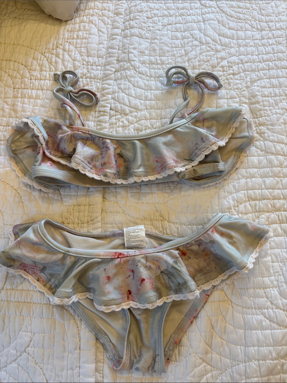 Zimmermann Pale Blue Floral Ruffled Bikini Set